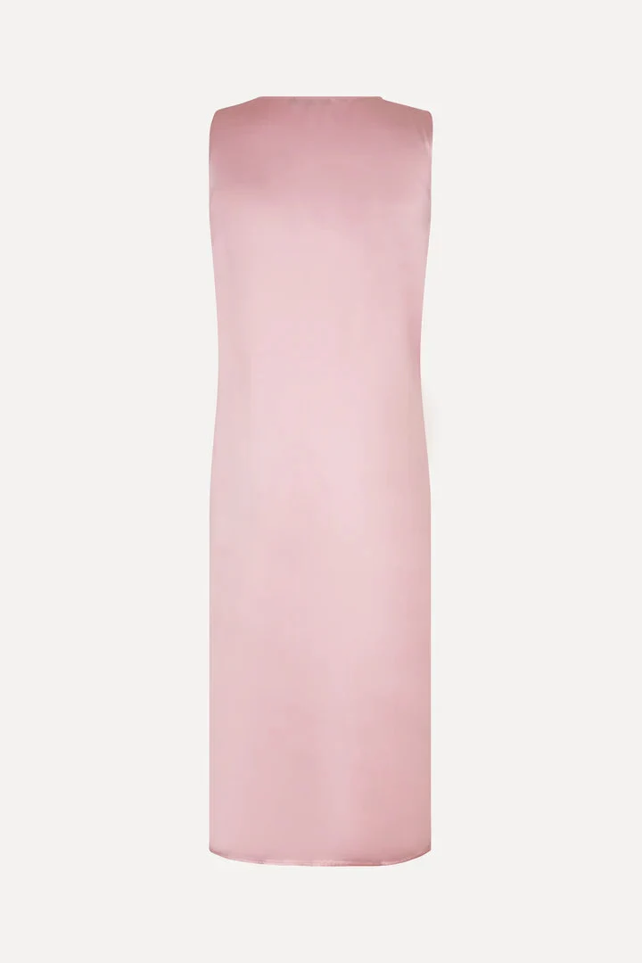 Stine Goya Pink Semi Heavy Satin V-Neck Sleeveless Midi Dress - Imagen 4