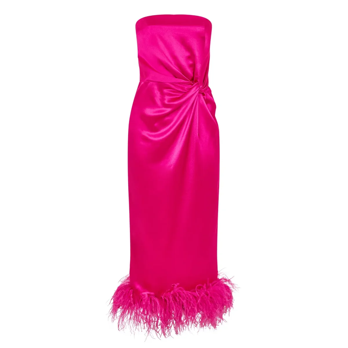 16Arlington Fuchsia Pink Himawari Feather Trim Satin Strapless Mini Dress - Imagen 3