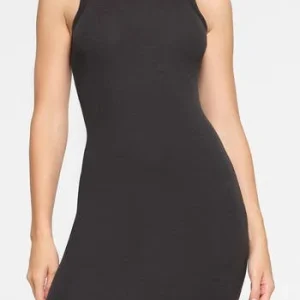 Skims Black Rib Knit Stretch Tank Mini Dress