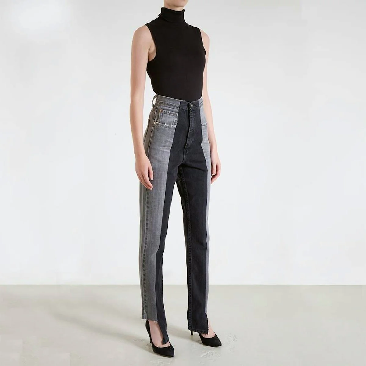 E.L.V. Denim The Twin Grey Black Two Tone Straight Leg Jeans - Imagen 2