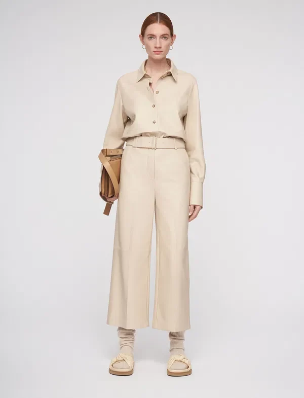 Joseph Nappa Leather Chai Taja High Waist Belted Wide Leg Crop Trousers - Imagen 7