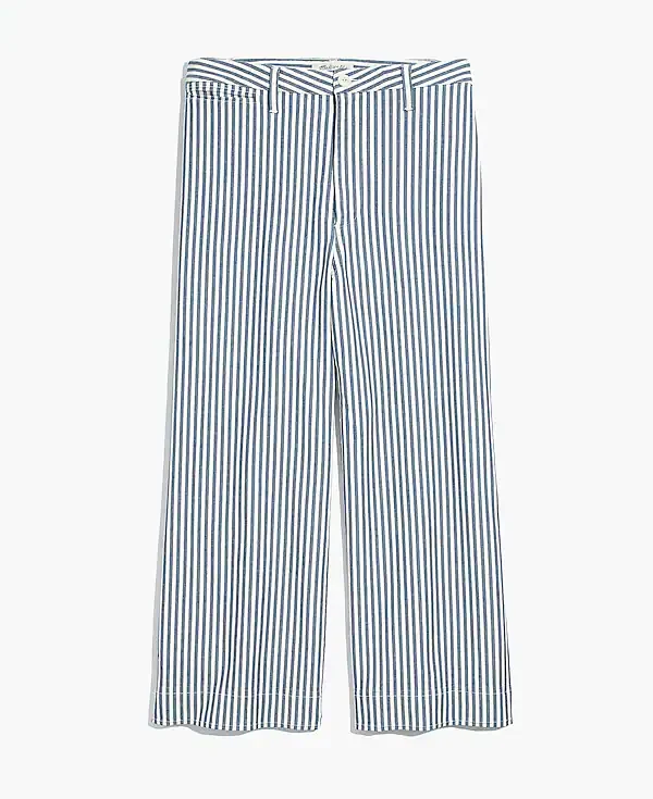 Madewell Emmett Wide-Leg Crop Pants Trousers in Herringbone Railroad Stripe - Imagen 2