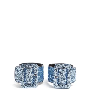 The Attico Blue Glitter Embellished Ankle Cuff Strap