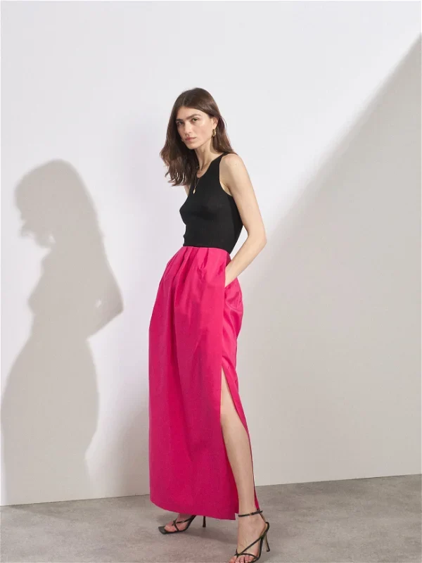 RAEY Gathered-Waist Side-Slit Taffeta Maxi Skirt - Imagen 3
