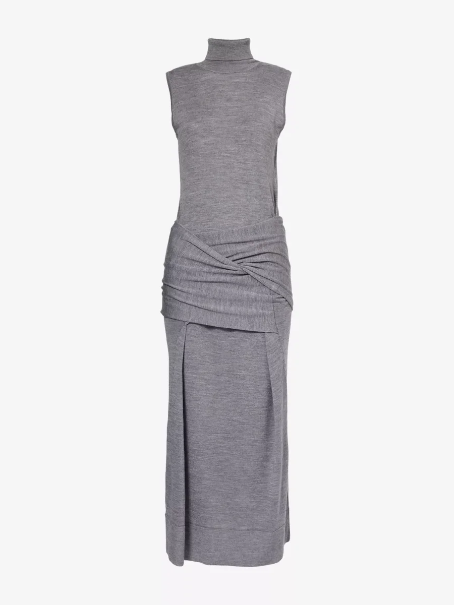 Toteme Turtle Neck Draped Grey Wool-Silk Knit Maxi Dress - Imagen 6