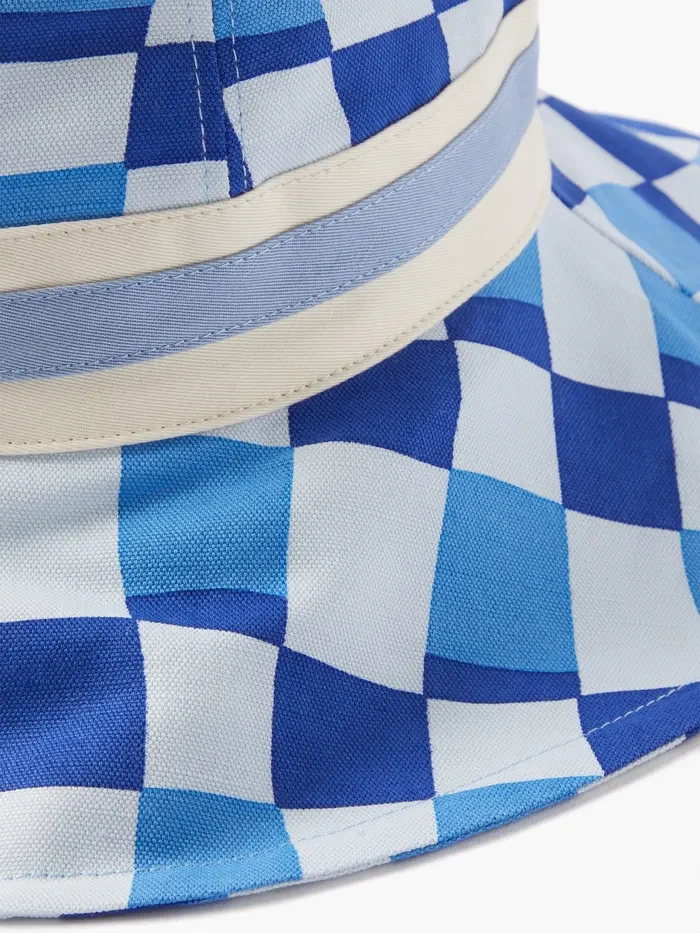 Marni Blue Logo-Embroidered Checked-Canvas Bucket Hat - Imagen 5