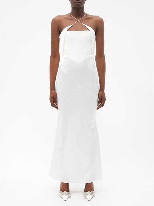16ARLINGTON Bridal White Estelli Criss Cross Strappy Satin Slip Wedding Dress - Imagen 2