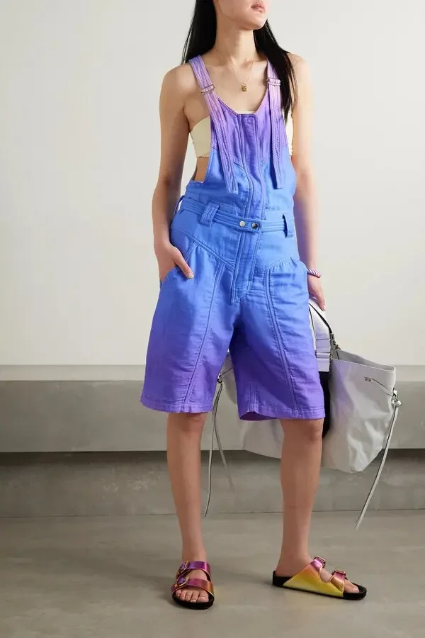 Isabel Marant Kailatd Purple Ombré Brushed Cotton Linen-Blend Dungaree Playsuit - Imagen 7
