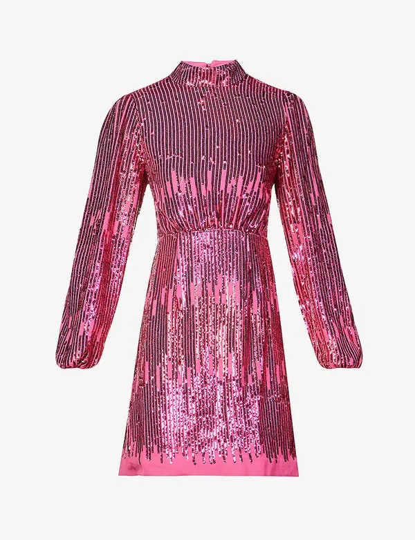 Rixo Pink Sequinned Lara Mini Dress - Imagen 6
