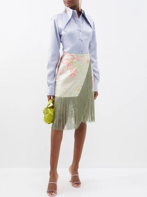 Taller Marmo Floral Oriental Jacquard Fringed Skirt - Imagen 3
