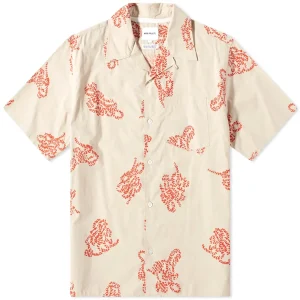 Norse Projects Carsten Print Oatmeal Vintage Inspired Short Sleeved Vacation Shirt