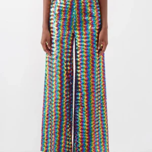 Ashish Sequinned Embellished Rainbow Chevron Georgette Trousers