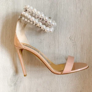 Alexandre Vauthier Pearl Crystal Ankle Strap Pink Sandal High Heels