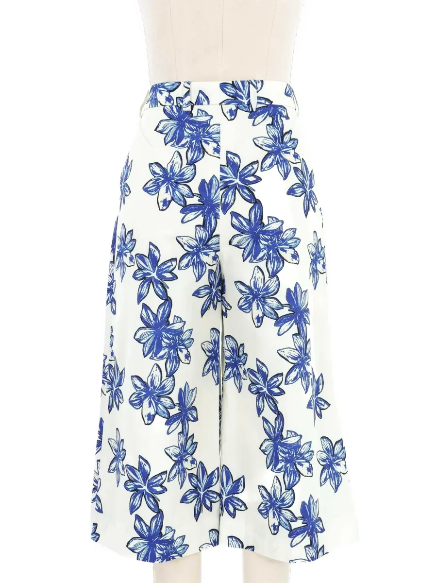 Nina Ricci Blue Floral Print Long Culottes Shorts - Imagen 9