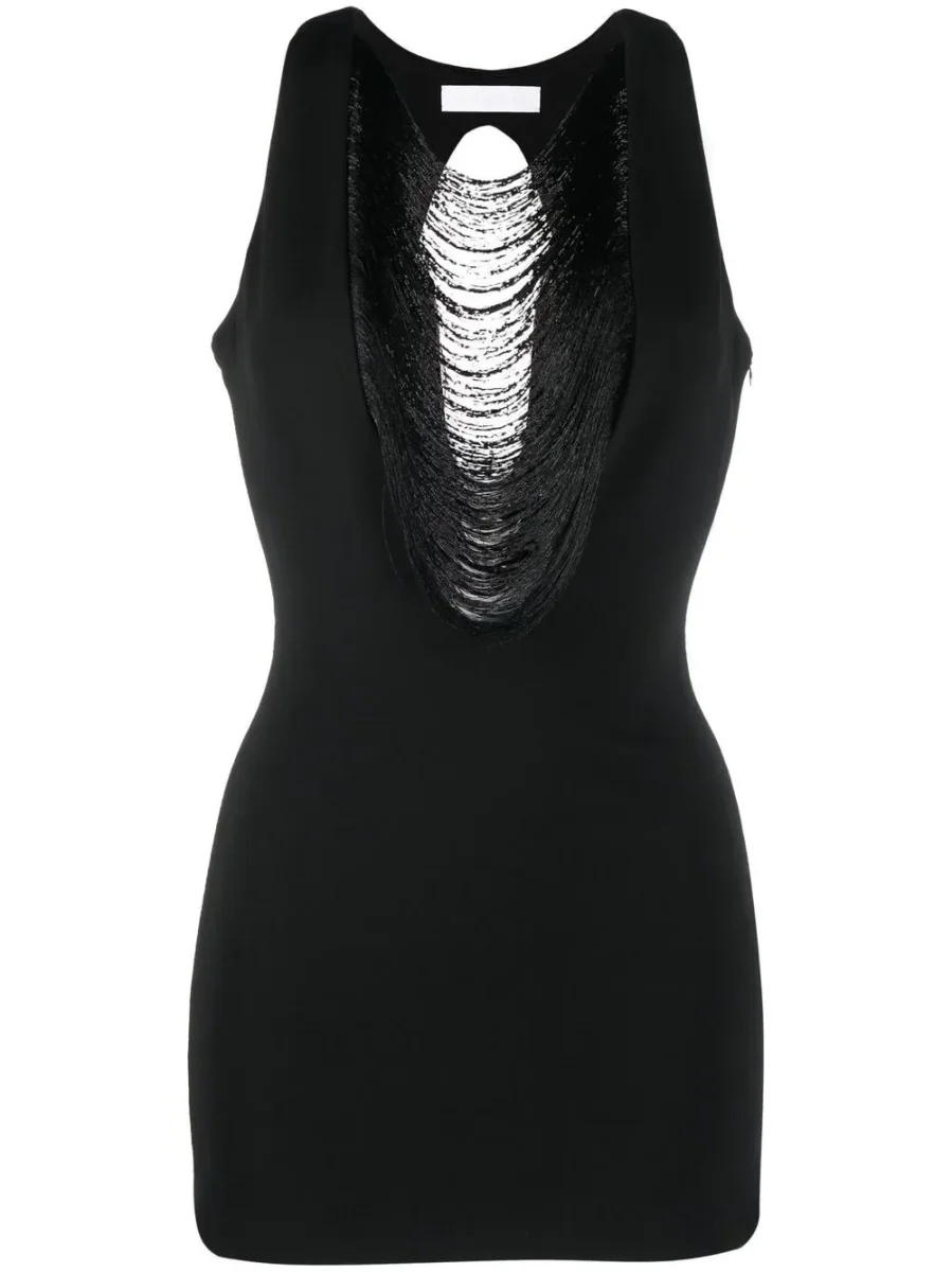 MAXIMILIAN DAVIS Black Fall Fringe Detail Mini Dress - Imagen 2