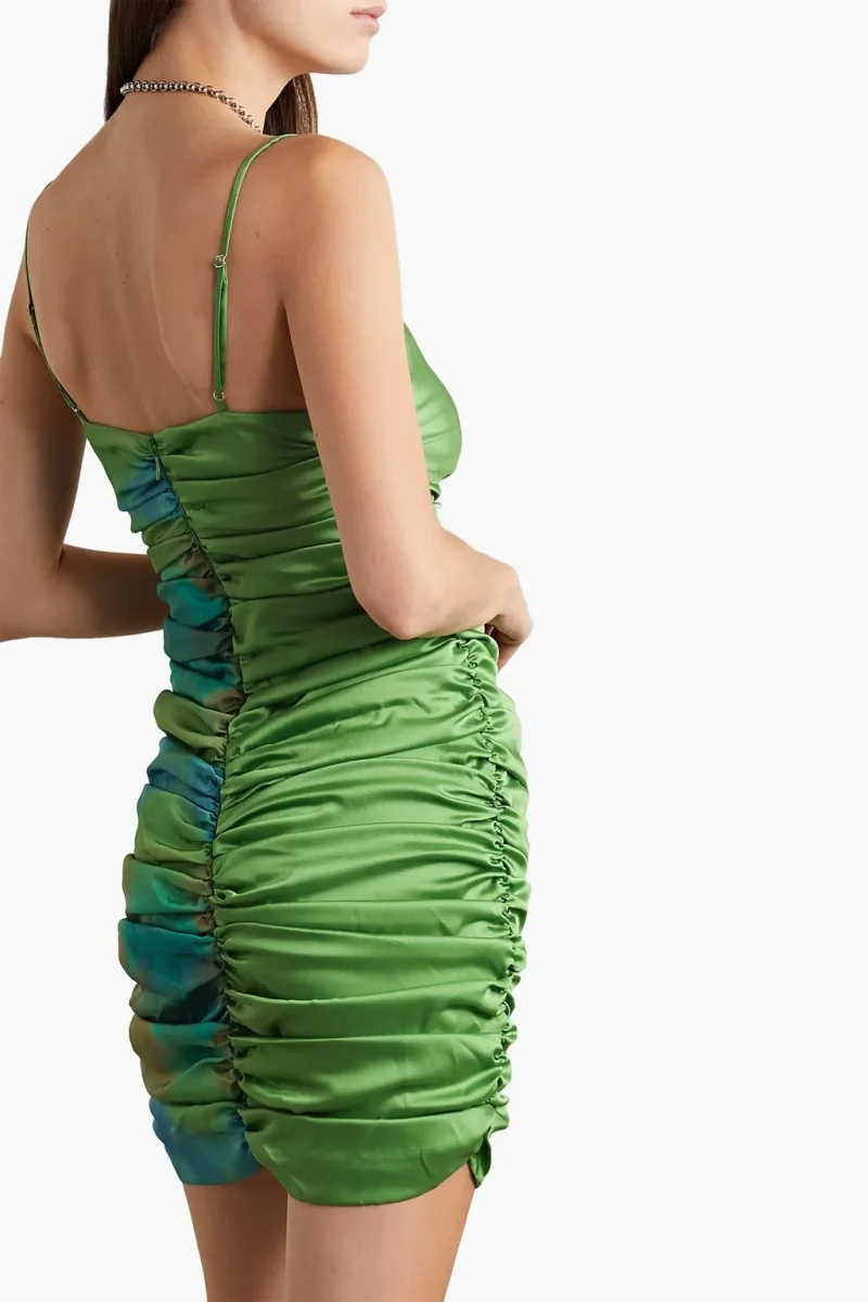 AHLUWALIA Jade Gathered Satin Sweetheart Neck Ruched Mini Dress - Imagen 3