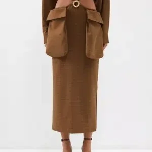 Christopher Esber Brown Wool Blend Checked Cargo Midi Skirt