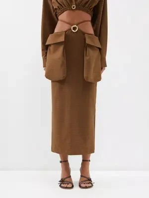 Christopher Esber Brown Wool Blend Checked Cargo Midi Skirt - Imagen 2