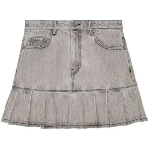 Ganni Grey Preppy Pleated Hem Logo Patch Mini Skirt