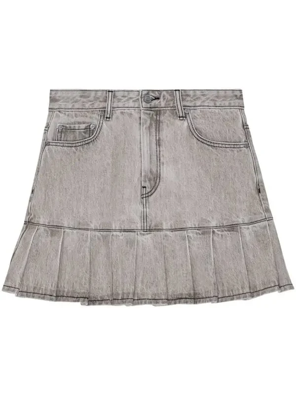 Ganni Grey Preppy Pleated Hem Logo Patch Mini Skirt - Imagen 2
