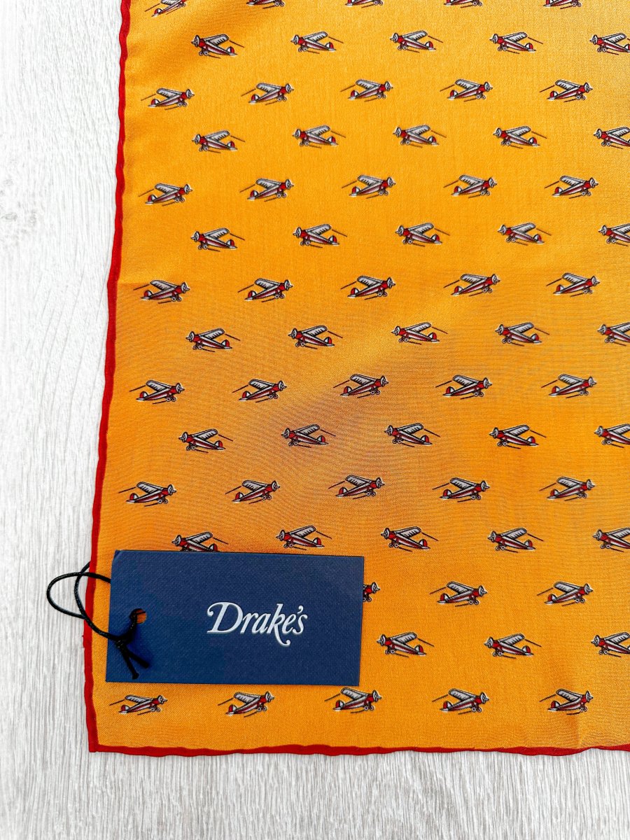 Drake's Mustard Red Airplane Pocket Square - Imagen 6