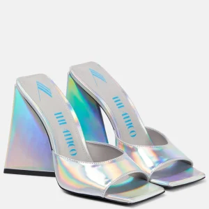 The Attico Devon Iridescent Holographic Silver High Heel Mules