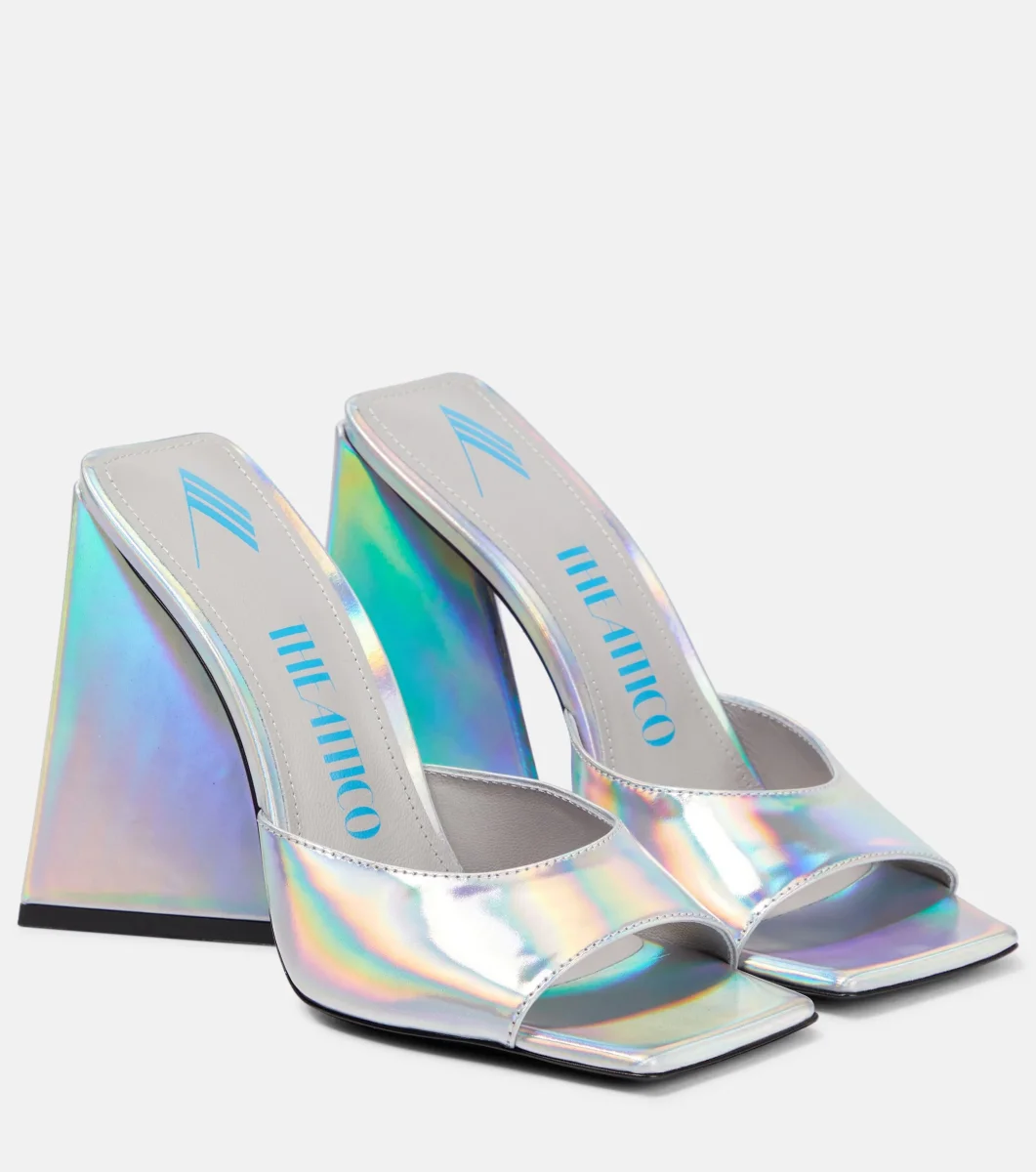 The Attico Devon Iridescent Holographic Silver High Heel Mules - Imagen 2