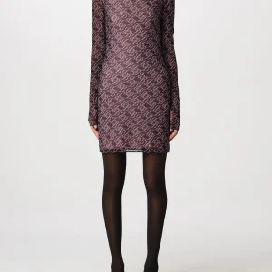 Blumarine Logo Mesh Long Sleeve Dress