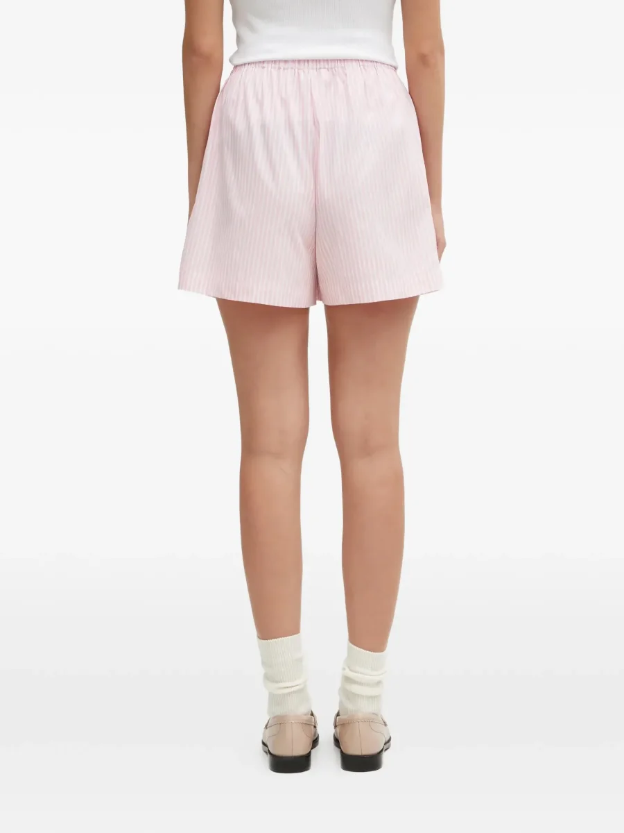 Sporty & Rich x Hotel Eden Roc Pink Striped Cotton Poplin Embroidered Boxer Style Shorts - Imagen 6
