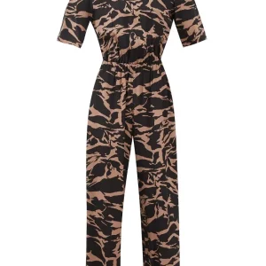 RAEY Camo-Tiger Print Silk Cinched Elastic Waist Wide-Leg Jumpsuit