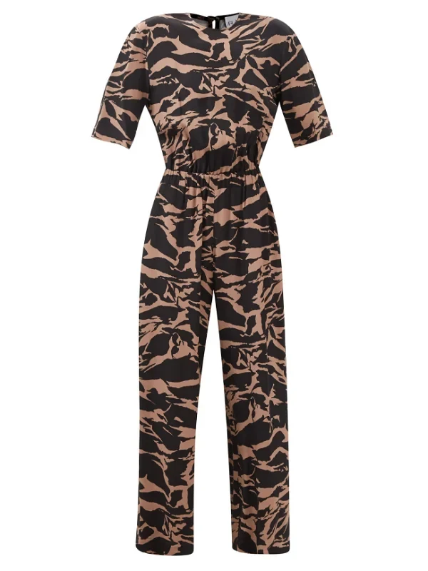 RAEY Camo-Tiger Print Silk Cinched Elastic Waist Wide-Leg Jumpsuit - Imagen 2