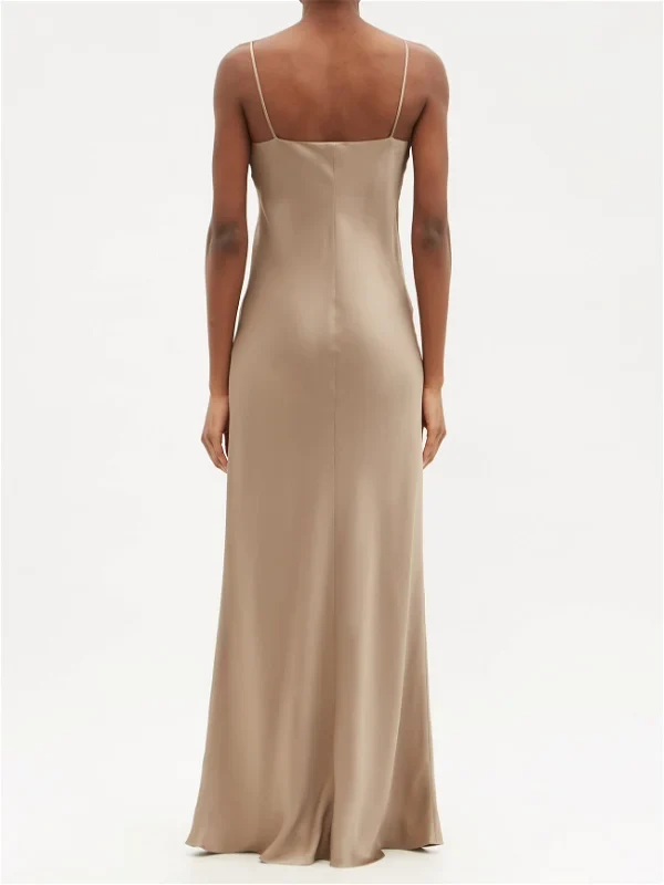 RAEY V-Neck Silk-Satin Beige Grey Maxi Dress - Imagen 6