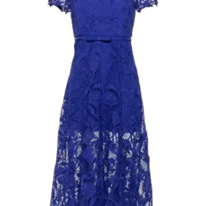 Self-Portrait Cobalt Blue Lace Belted Midi Dress