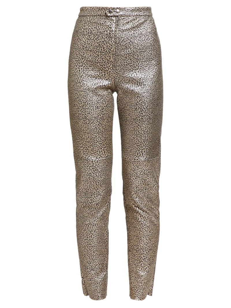 Isabel Marant Leopard Print Etienne Metallic Skinny Lambskin Leather Trousers - Imagen 9