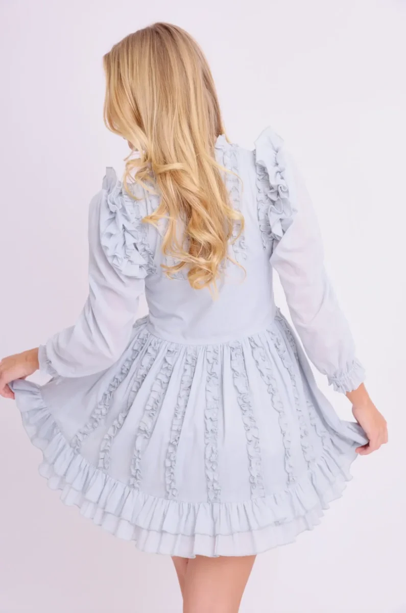 Amy Jane London Blue Annie Ruffle Pleat Detail Puff Sleeve Mini Dress - Imagen 6