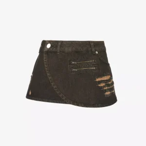 MIAOU Hunter Zip-Detail Low-Waist Denim Mini Skirt