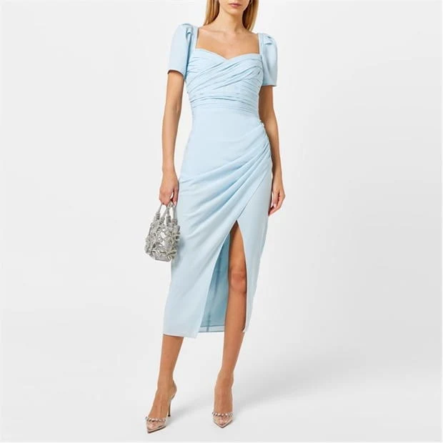 Self-Portrait Light Blue Sweetheart Neck Crepe Slit Leg Dress - Imagen 2