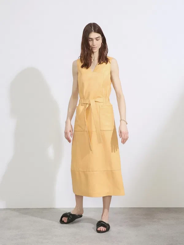 RAEY Tie-Waist Leather Tunic Yellow Dress - Imagen 7
