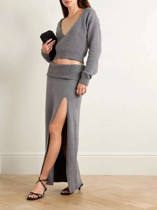 Skims Grey Textured Knit High Slit Maxi Skirt - Imagen 6