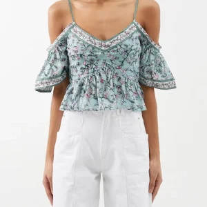 Isabel Marant Etoile Garuva Off-Shoulder Cotton Blue Floral Top