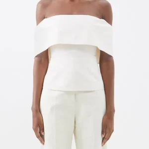 STAUD Giselle Off-The-Shoulder Ivory White Crepe Top