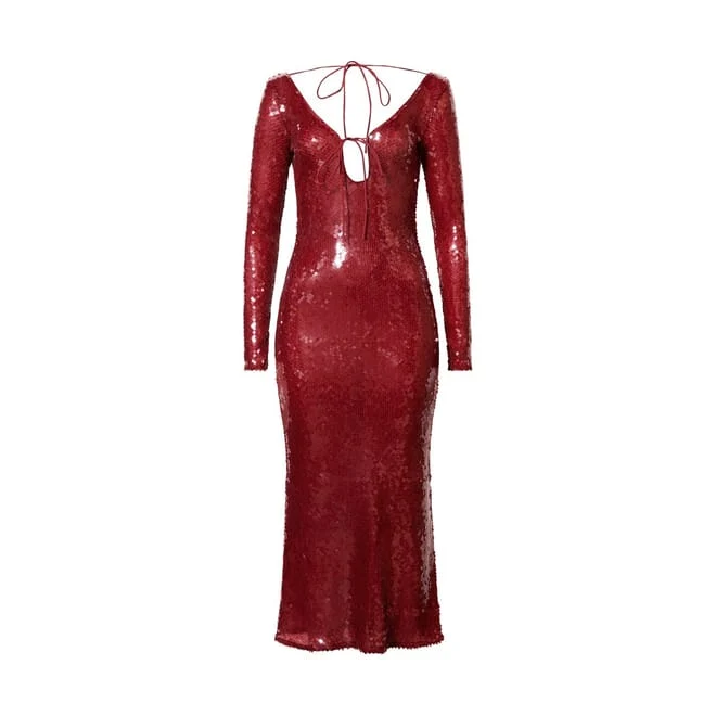 Bardot Red Sequinned Strappy Open Back Midi Dress - Imagen 2