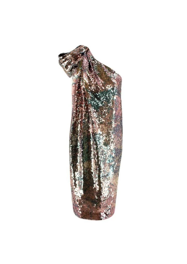 Halpern Sequinned One Shoulder Multicoloiur Party Dress - Imagen 2