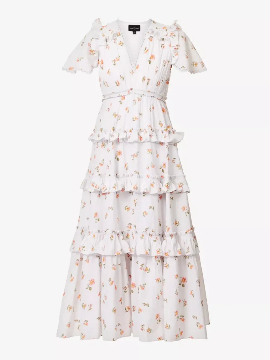 Needle & Thread Floral Scatter Ditsy Tiered Hem Organic Cotton Midi Dress - Imagen 3