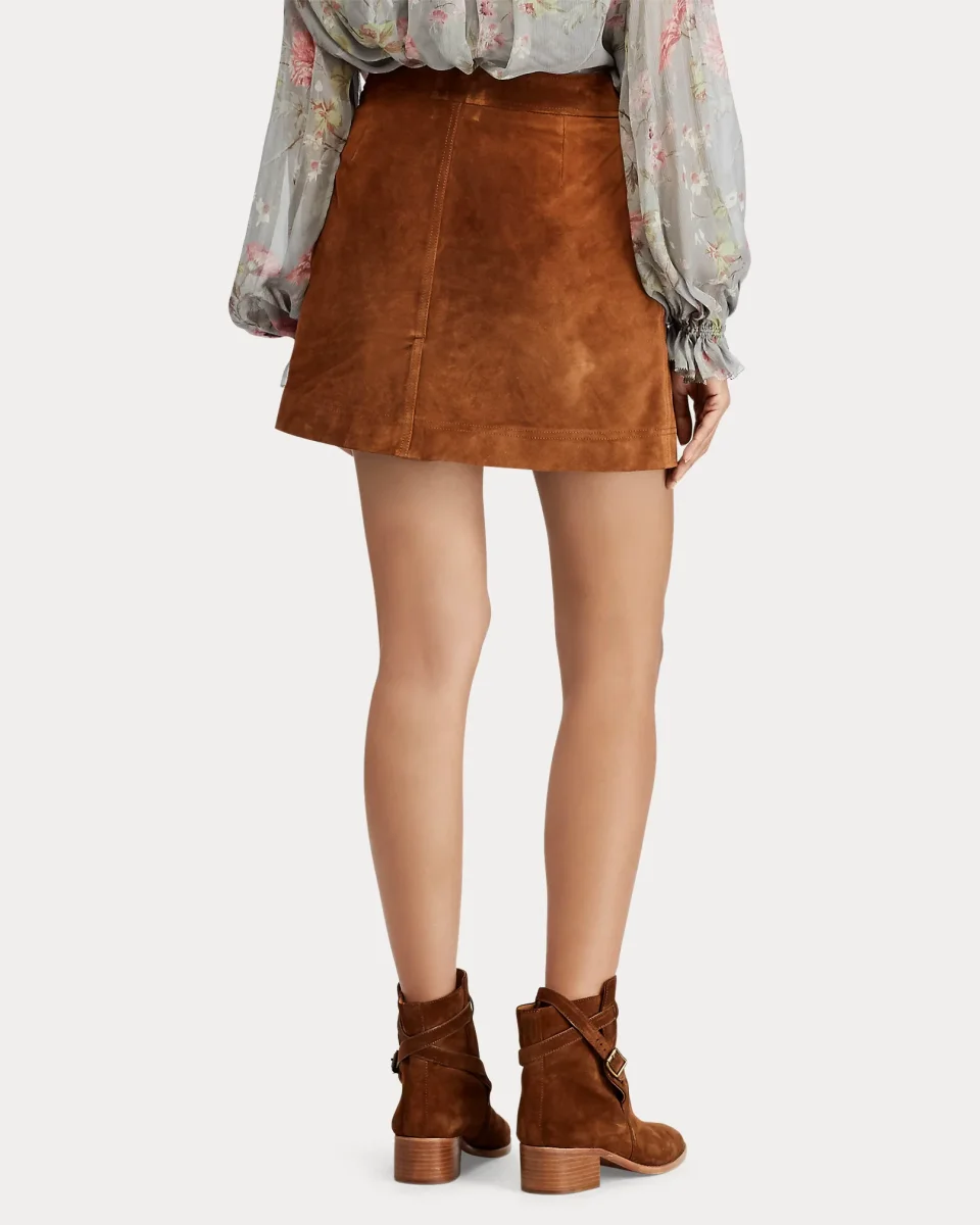 Polo Ralph Lauren Suede Buttoned Brown Miniskirt - Imagen 6