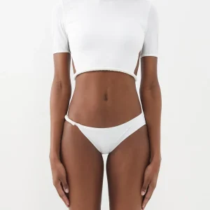 CHRISTOPHER ESBER White Seed Bead Embroidered Backless Tie-Up Bikini Top