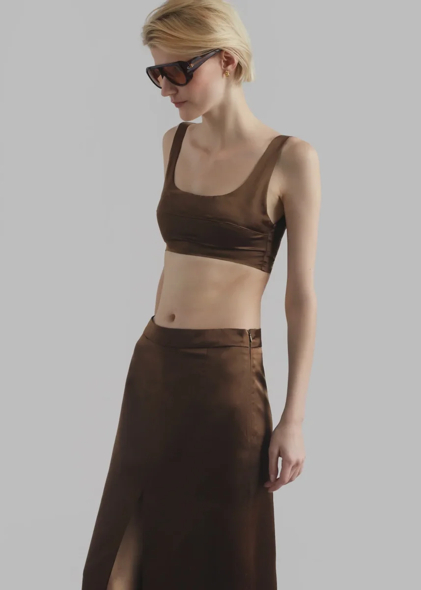 The Frankie Shop Kacey Brown Satin Split Front Midi Skirt - Imagen 8