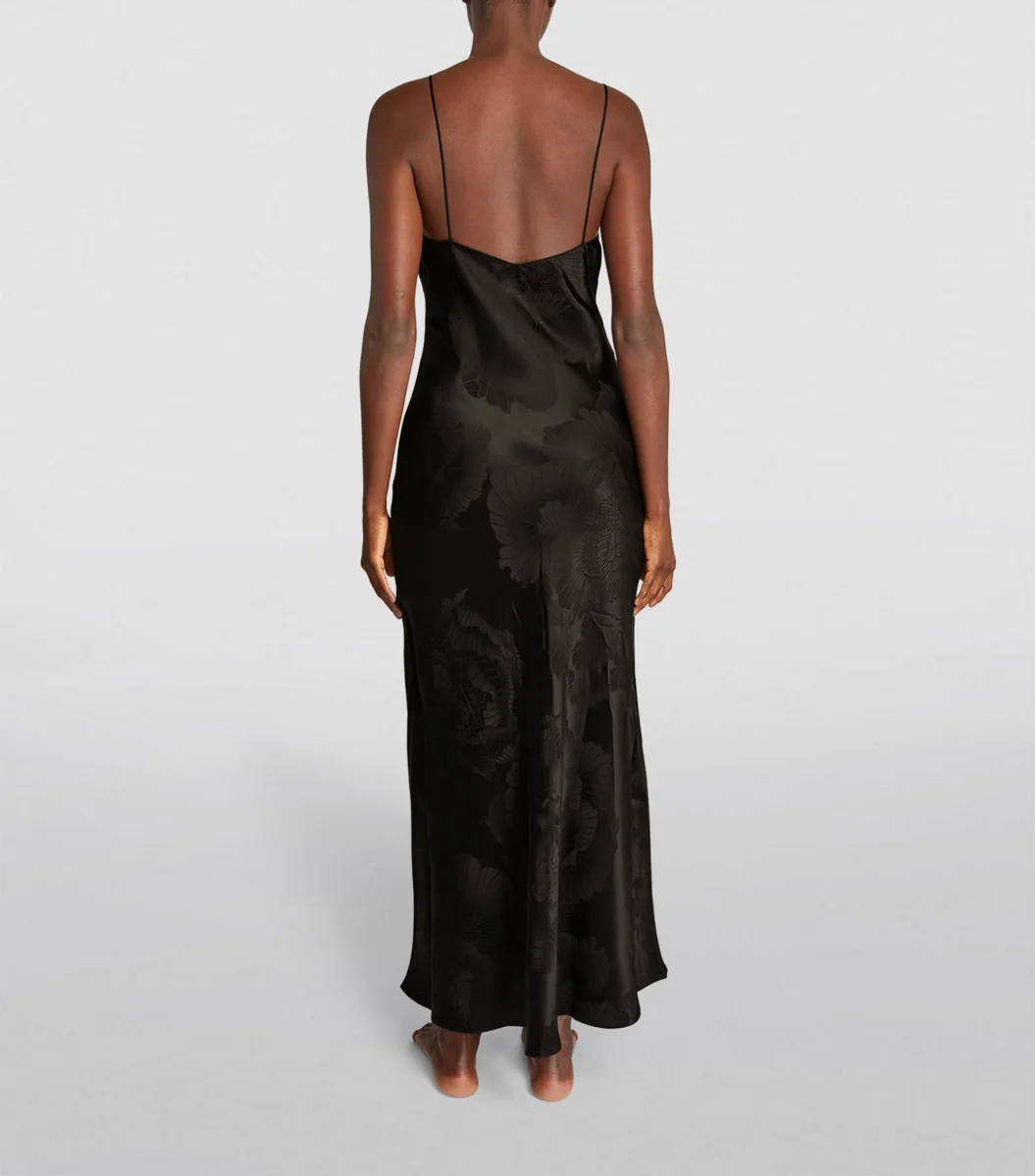 CARINE GILSON Silk Jacquard Print Midi Slip Black Dress - Imagen 5