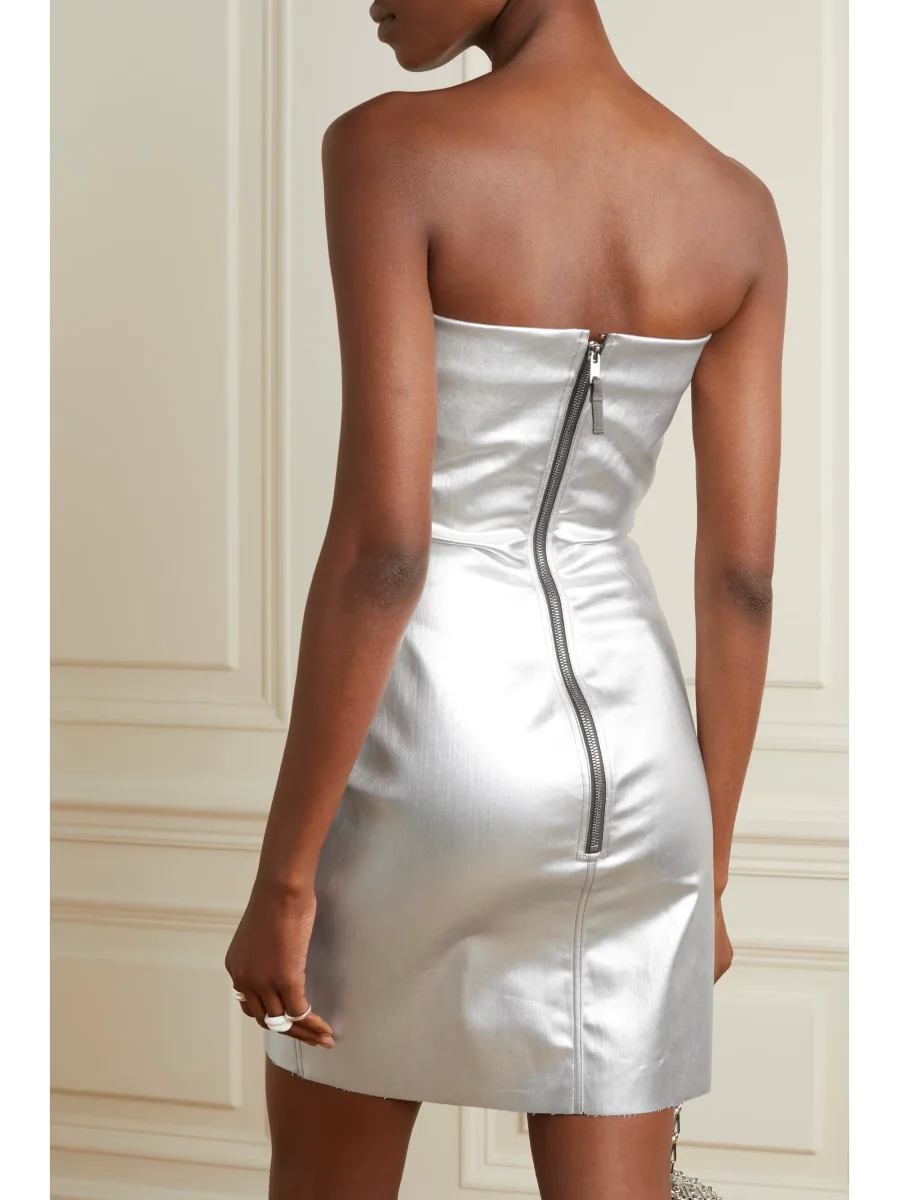 Rick Owens Metallic Coated Denim Bustier Strapless Party Mini Dress - Imagen 4