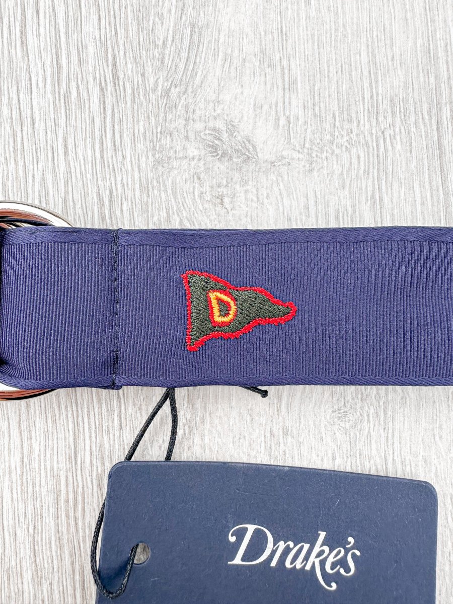 Drake's Navy Blue Belt With Embroidered Pennant Motif - Imagen 3